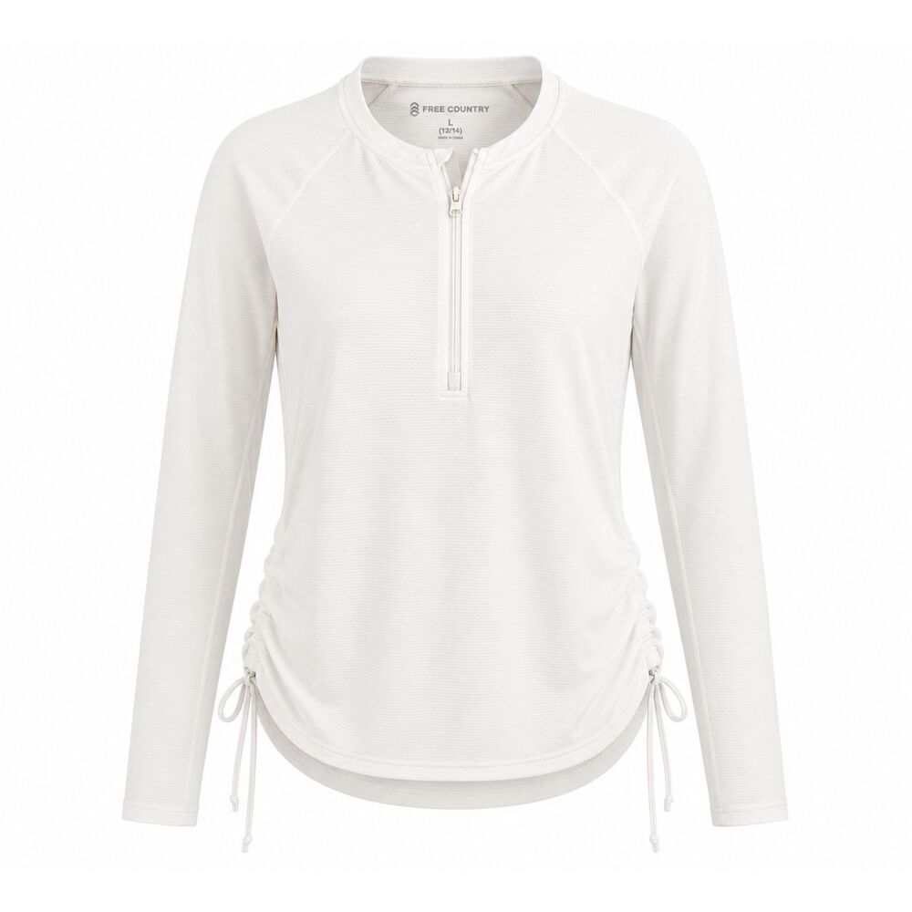 Free Country Women’s L White Quarter Zip Ruched Side Active Top 3179